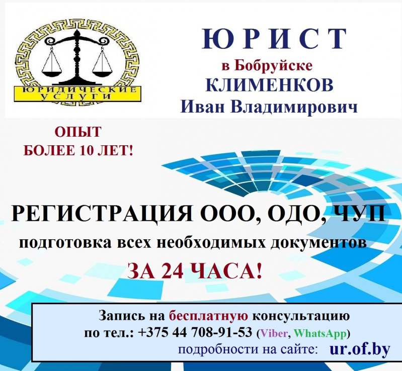Окажу юридические услуги (г.Бобруйск, г.п.Глуск, г.Кировск, г.Кличев):